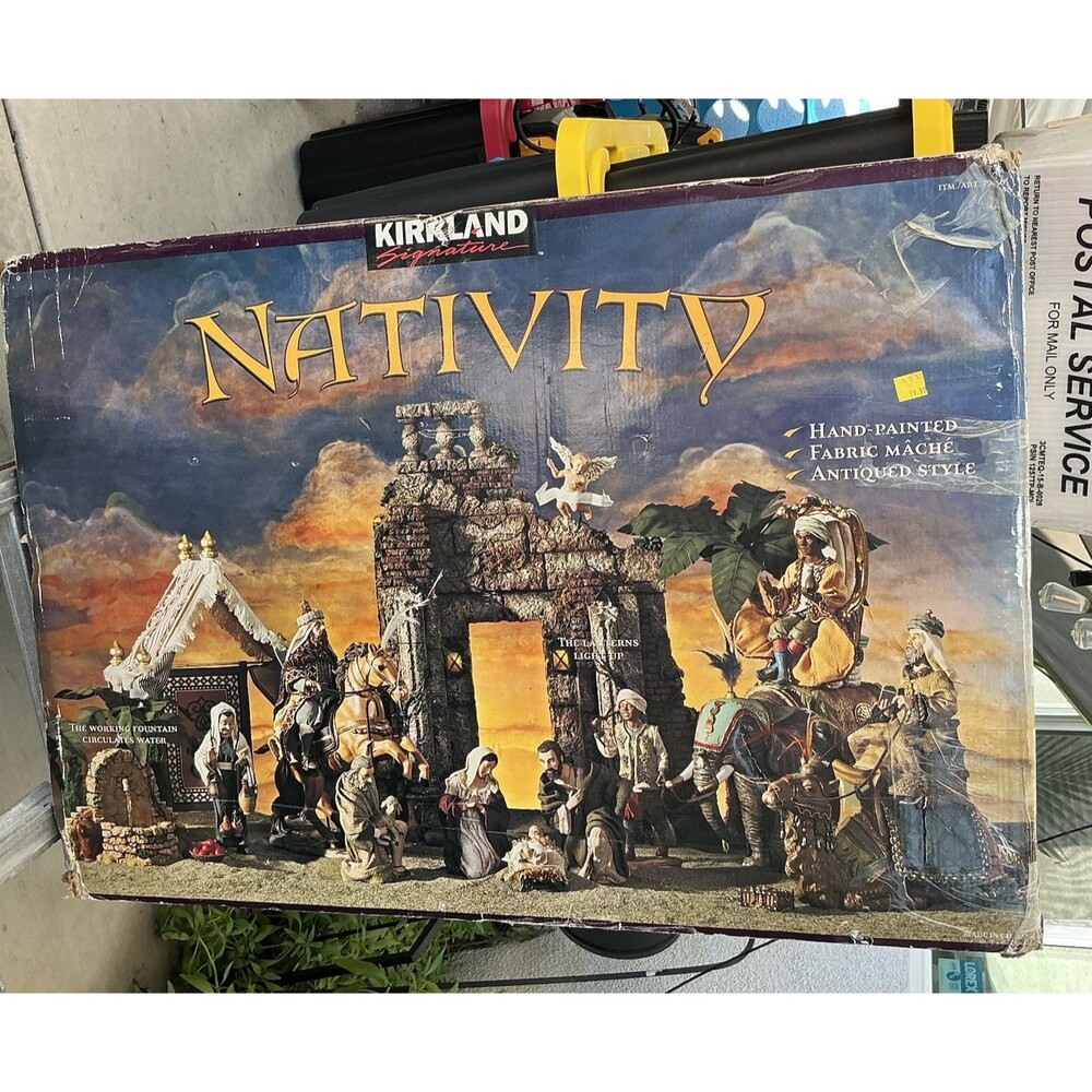Kirkland Signature Nativity Set Hand Painted Fabric Mache Antiqued Large #79060
